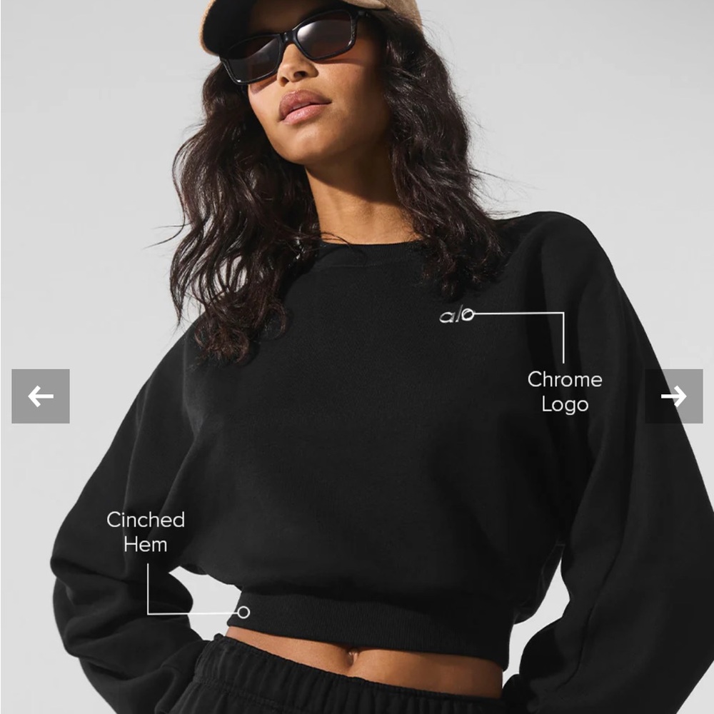 ALO Yoga Women's Black Cropped Crewneck Sweatshirt - Picture 2 of 4